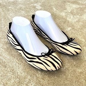 Banana Republic Zebra Calf Hair/Leather Bow Ballet Flats-Women’s 8-Black/Cream